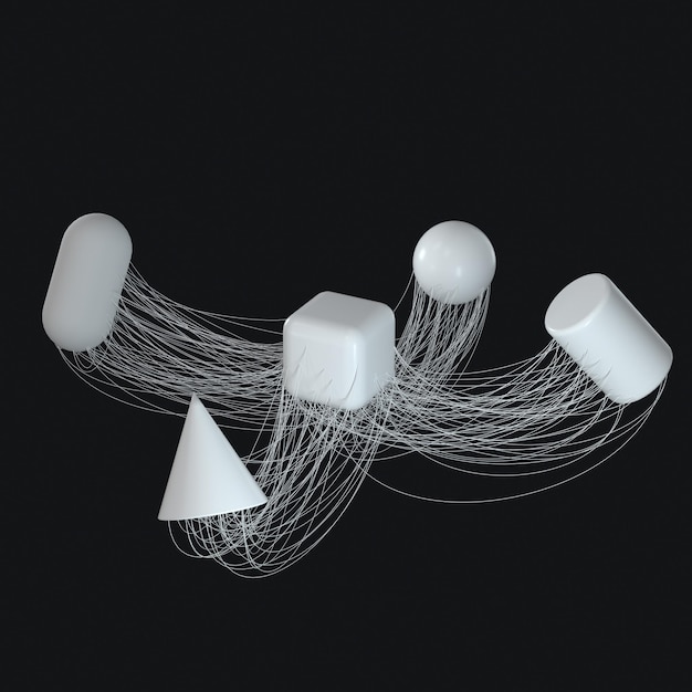 Connection lines with creative geometries 3d rendering