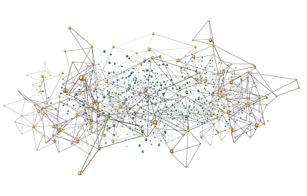 Connection lines with nodes or connection structure on white background 3d rendering