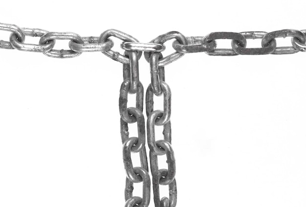 connection of old chains isolated on white background