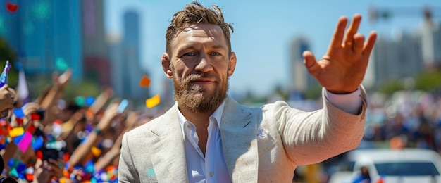 Photo conor mcgregor on parade float chicago hd background wallpaper desktop wallpaper