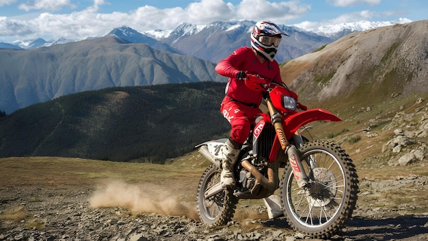 Conquering Mountains An Adventurous Man on a Motorcycle in Extreme Motocross Racing Concept Extreme Motocross Racing Adventurous Man Conquering Mountains Motorcycle Adventure