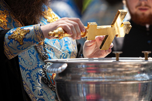 Photo consecration of water by an orthodox priest