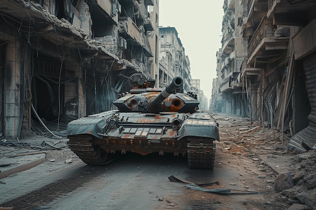 Consequences of War Tank in ruined city street 1png