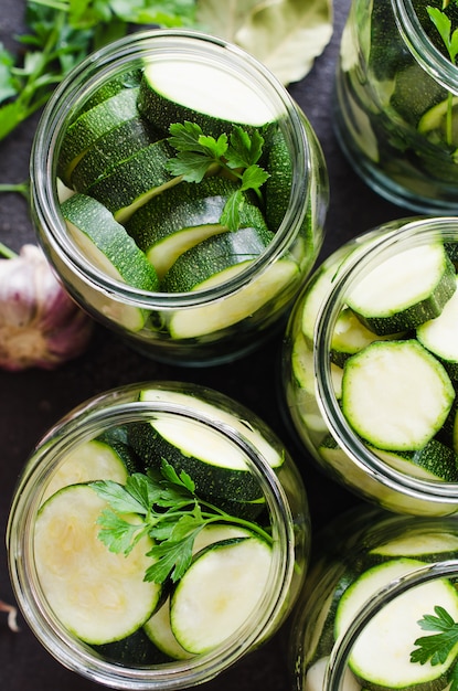 Conservation zucchini in glass jars