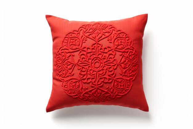 Photo conspicuous red bright pillow isolated on white background generate ai