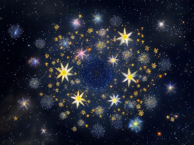 宇宙の背景に花の形をした星座を構成した星座