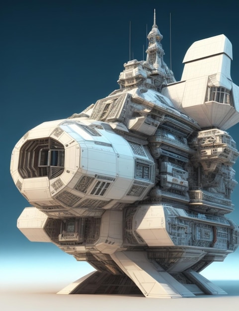 Construct a cubiststyle 3D rendering of a spaceship with intricate details and high resolution