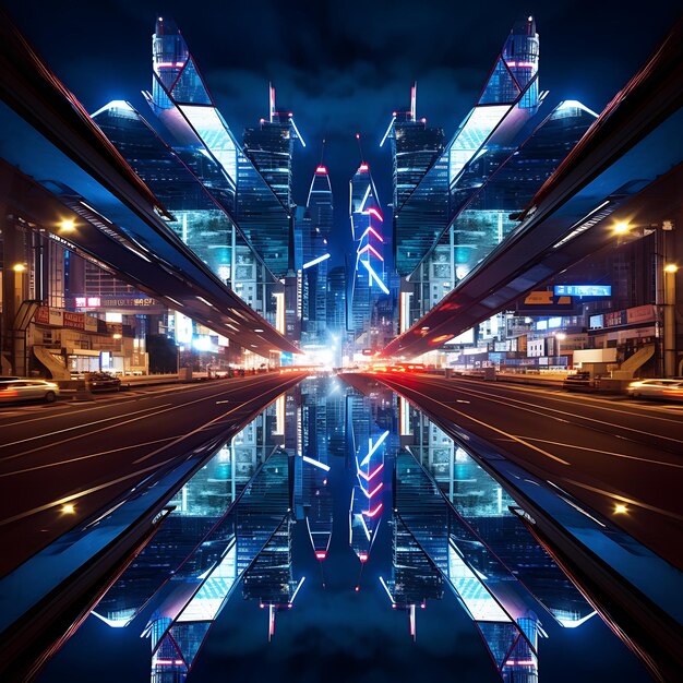 Photo construct minimalist kaleidoscopic urban skyline neon city speed