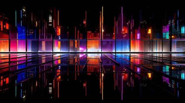 Construct minimalist kaleidoscopic Urban skyline neon city speed