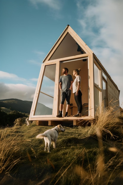 Constructie van een klein huis of een houten hut Generatief AI-beeld