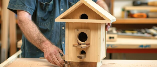 Photo constructing a birdhouse for woodworking class skillful handson crafty