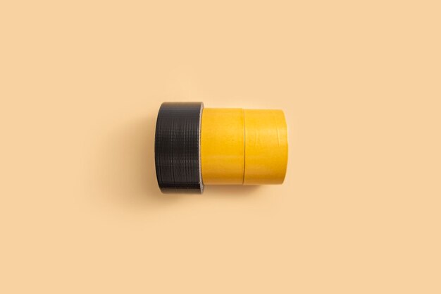 Construction colored tape on a light background Top view flat lay