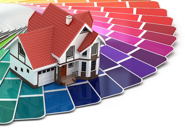 Construction concept House and color palette 3d