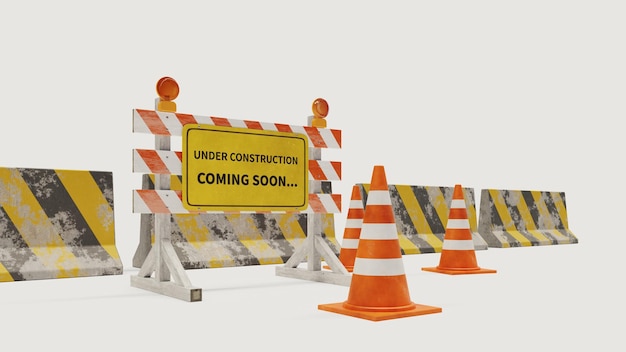 Photo under construction concept road barrier with sign 3d rendering