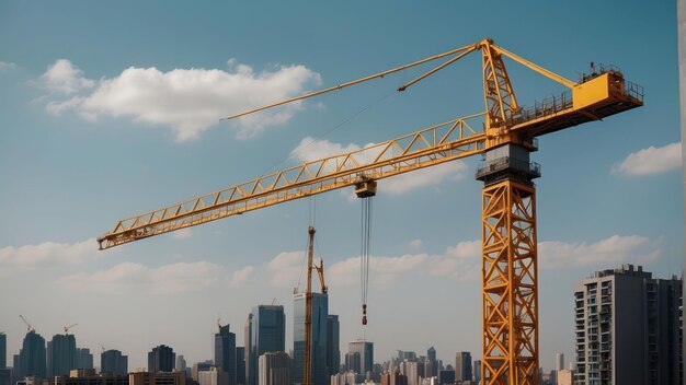 Construction crane towering over buildings