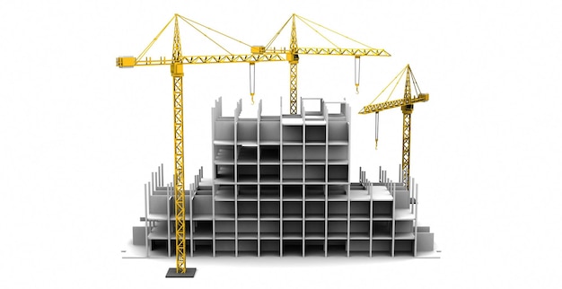 construction crane on white background of high buildings 3d rendering
