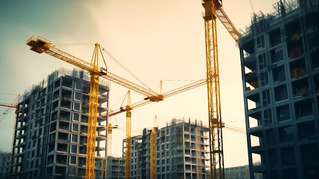 Construction cranes standing on a building