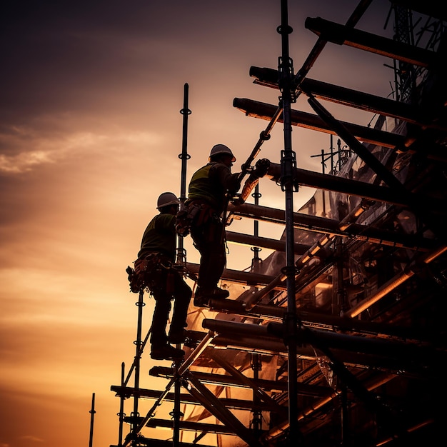 Construction Duo on Scaffold