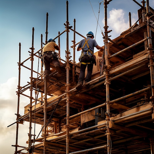 Construction Duo on Scaffold