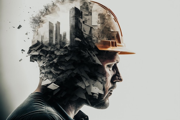 Construction engineer architect or construction worker working with modern technology