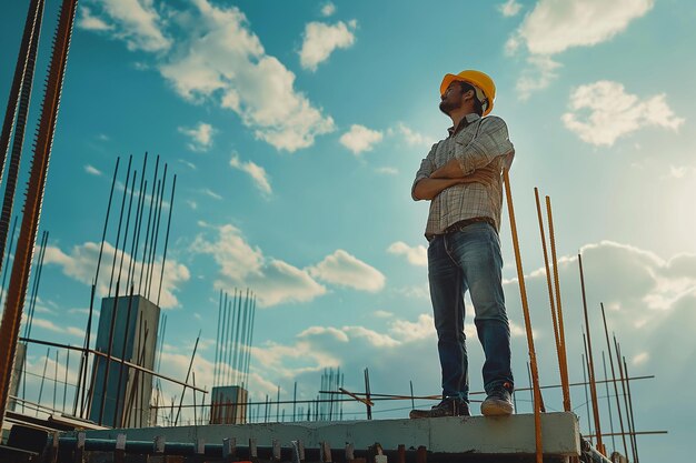 Construction engineer overseeing progress at a building site