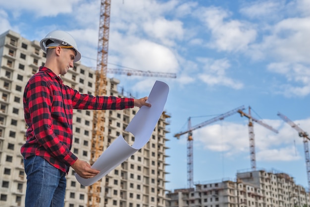 Construction engineer wearing a white helmet