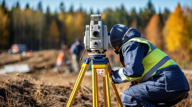 A construction expert using Thedolite