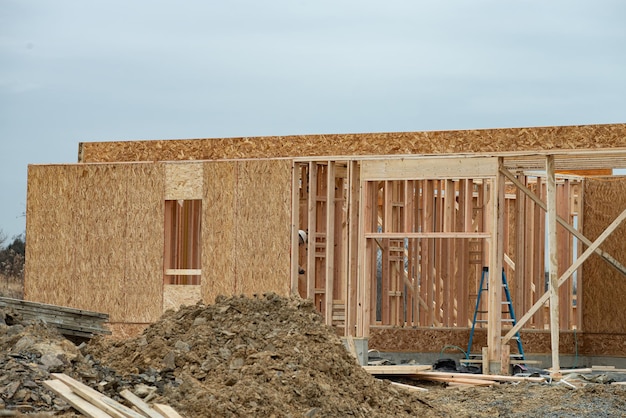 Construction of the first floor of a plywood house plywood slab model