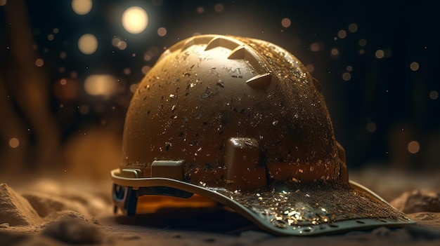 Construction hard hat gold particles blurred background Generative AI