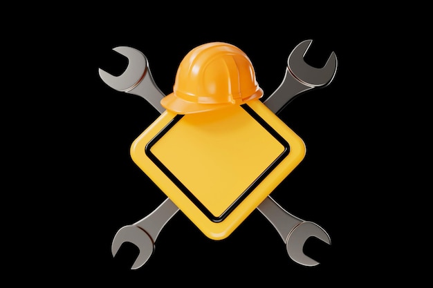 Photo construction hard hat and spanner tool blank message banner d rendering