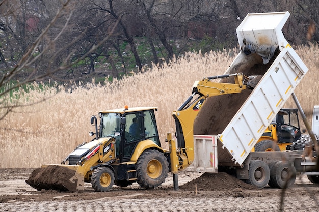 Construction Heavy Industrial Machines Make a New Road