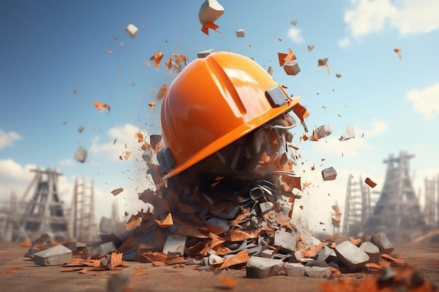 A construction helmet fall in a construction site
