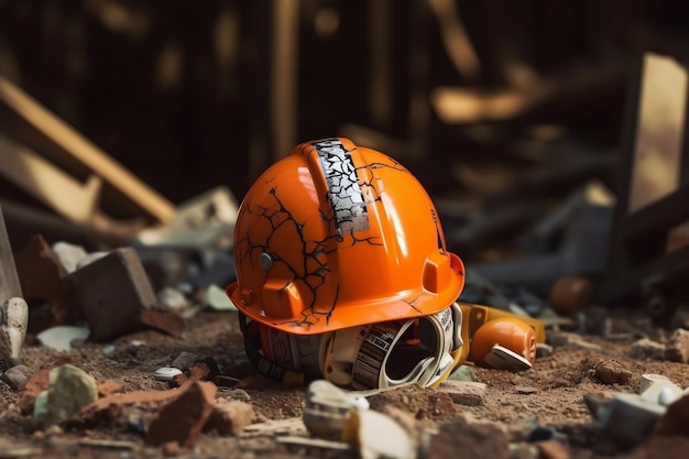 a construction helmet fall in a construction site