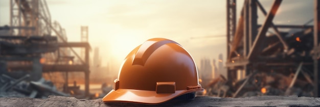 Construction helmet lying on the construction site