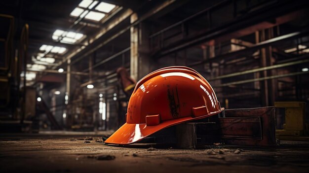 Construction helmets and blueprints on the table