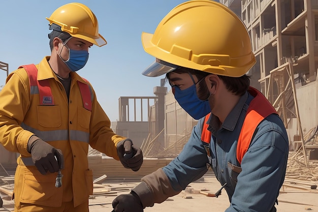 Construction labor with safety helmet