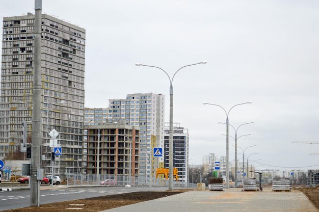 Construction of a large multistorey comfortable concrete cement modern new monolithicframe