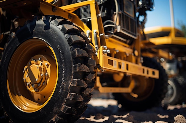 Photo construction machinery motor grader closeup