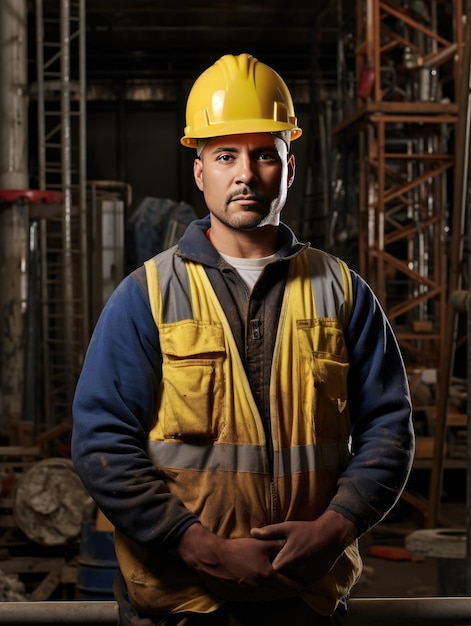 Construction man Worker Labor time portrait on building site