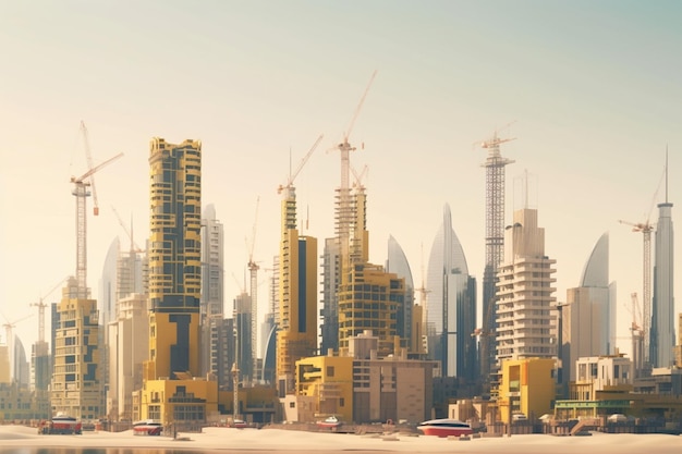 Photo construction of a modern city with cranes and skyscrapers