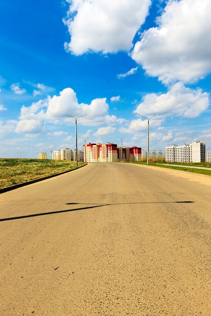 Construction of a new residential building in the small town.