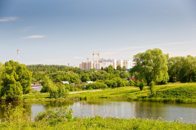 Photo construction of new suburban apartment buildings