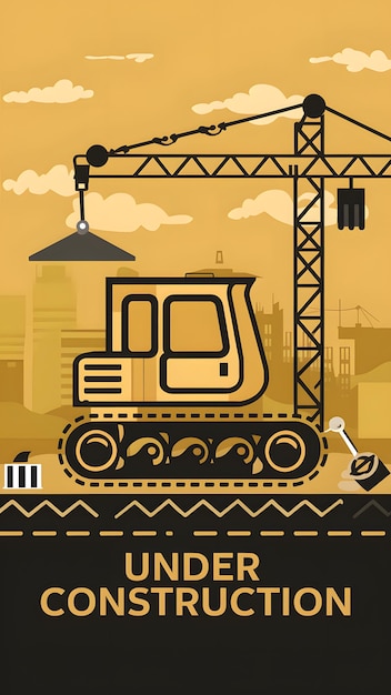 Photo under construction page background for internet web with construction machine vector vertical mobile