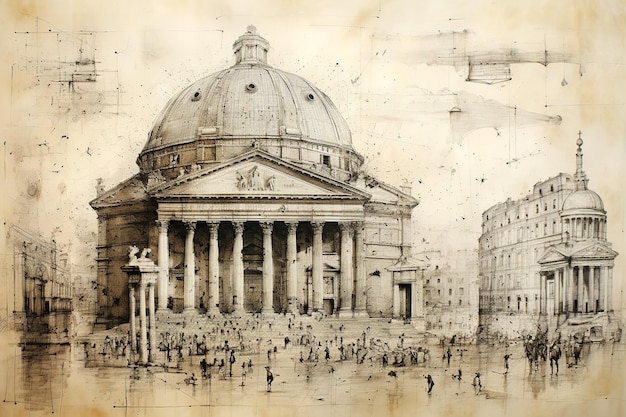 Foto costruzione del pantheon su carta antica