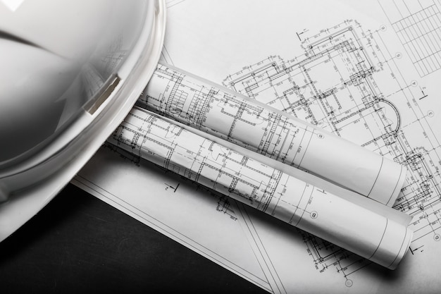 Disegni di pianificazione della costruzione su fondo nero