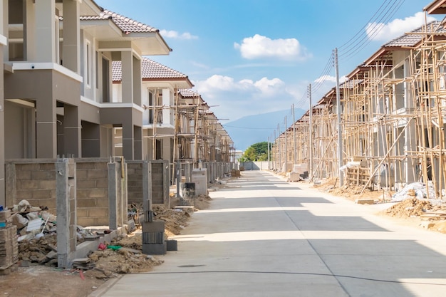 Construction residential new house in progress at building site housing estate development