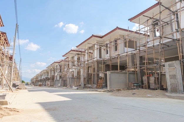 Construction residential new house in progress at building site housing estate development