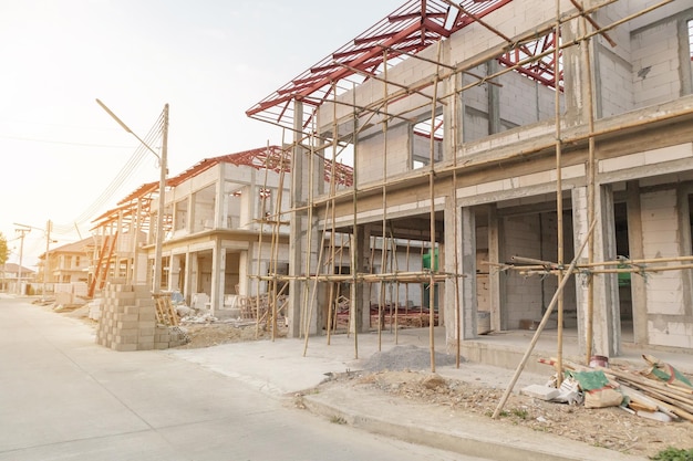 Construction residential new house in progress at building site