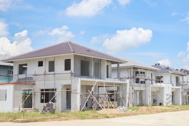 Construction residential new house with prefabrication system in progress at building site