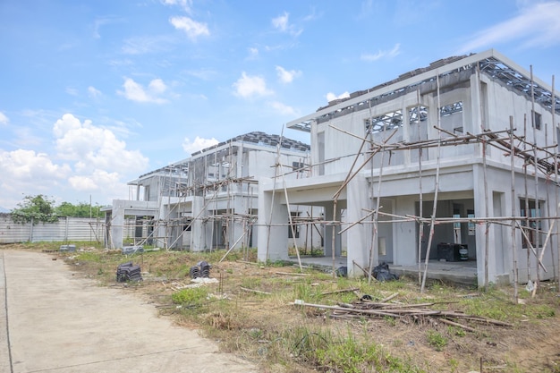 Construction residential new house with prefabrication system in progress at building site